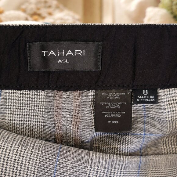 Tahari ASL Plaid Wide Leg Trousers Size 8 Glen Check Grey Blue NWT - Picture 5 of 8